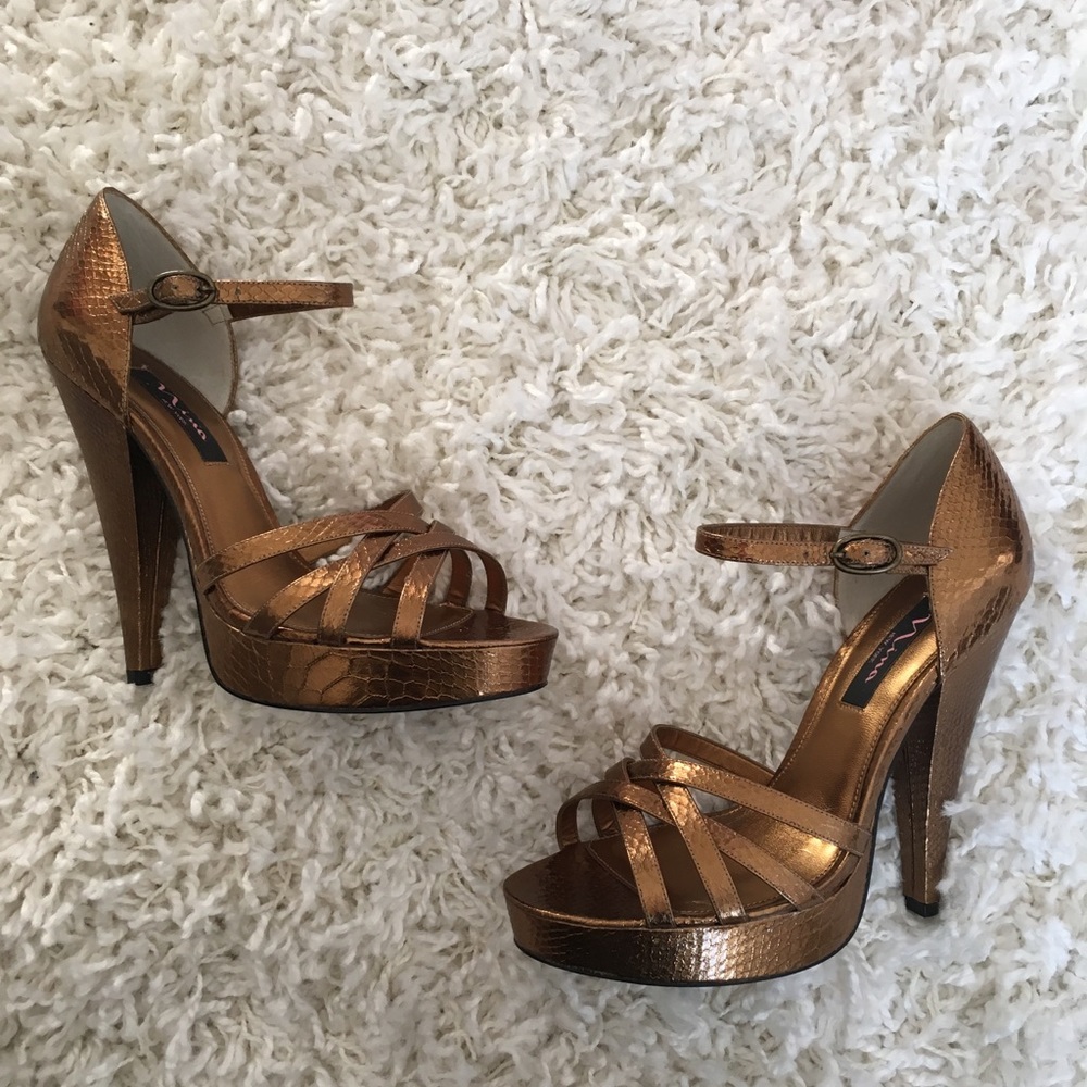 Nina Bronze Metallic Strappy Sandal Heels
